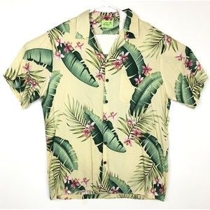 Mens Rayon Hawaiian Shirt Large Jade Fashions Made in Hawaii Tropical Vacation